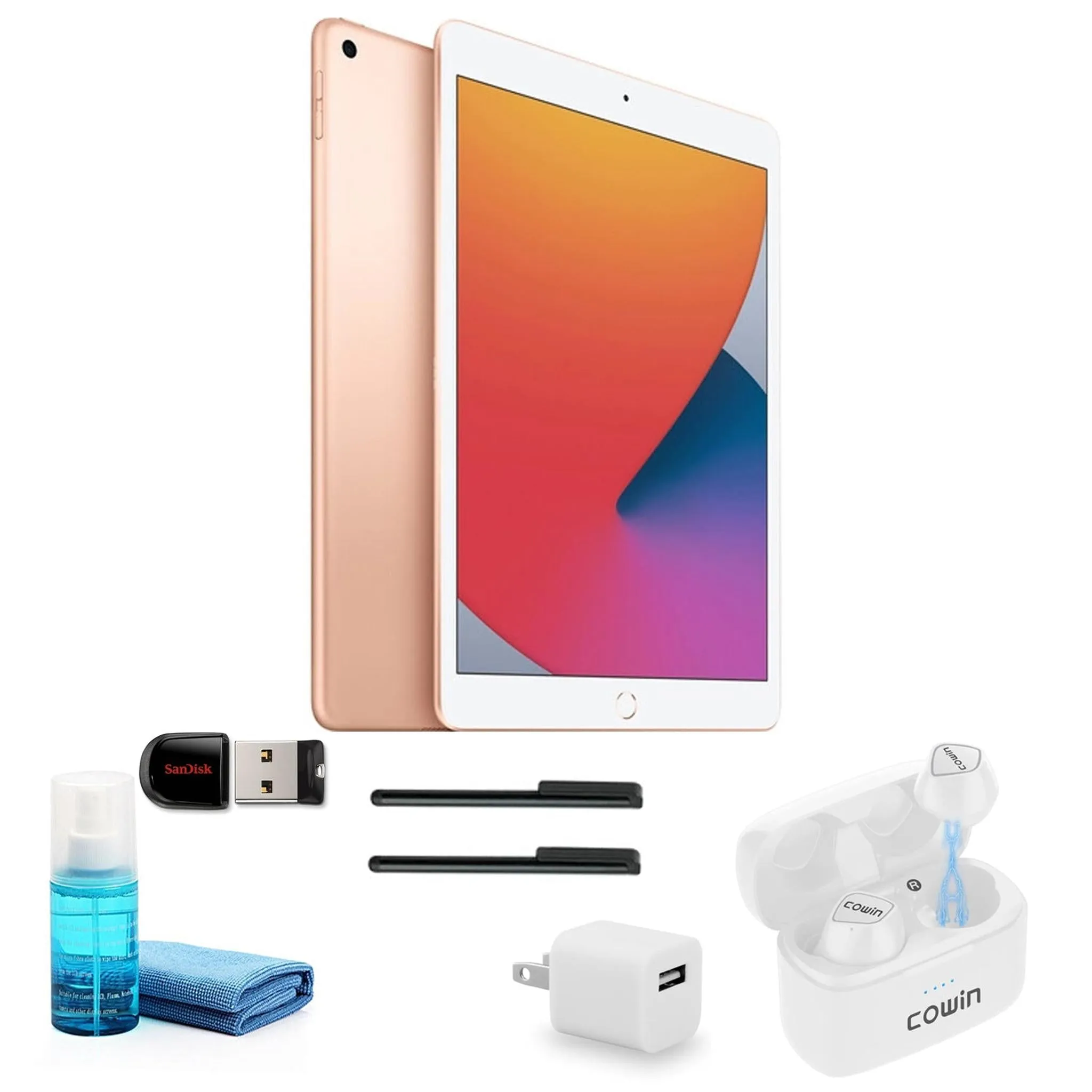 Apple iPad 10.2 Inch (128GB, Gold, MYLF2LL/A) with White Earbuds and more