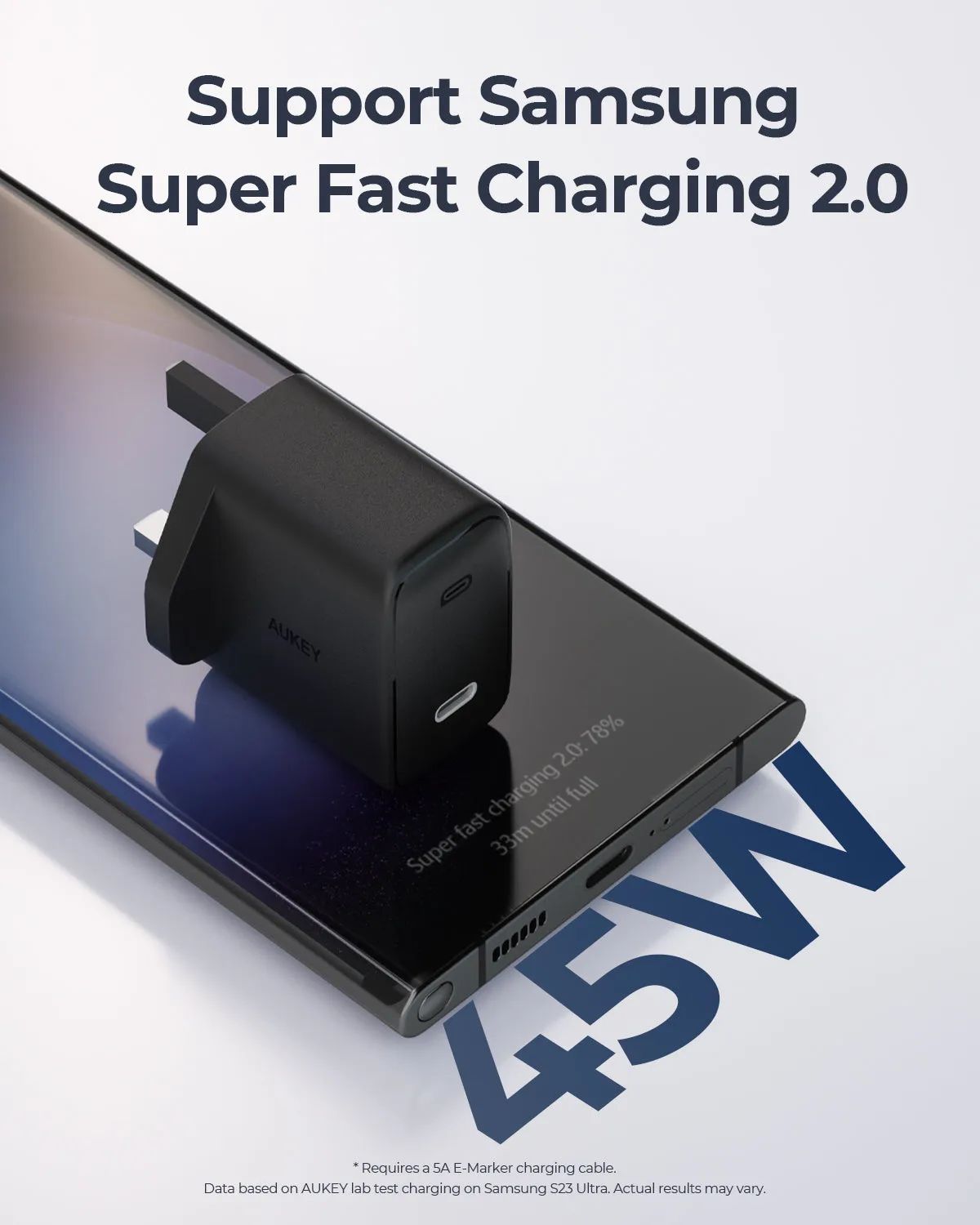 Aukey PA-F4 Swift 45W PD Wall Charger with GaN Power Tech - Supports Samsung Super Fast Charging 2.0