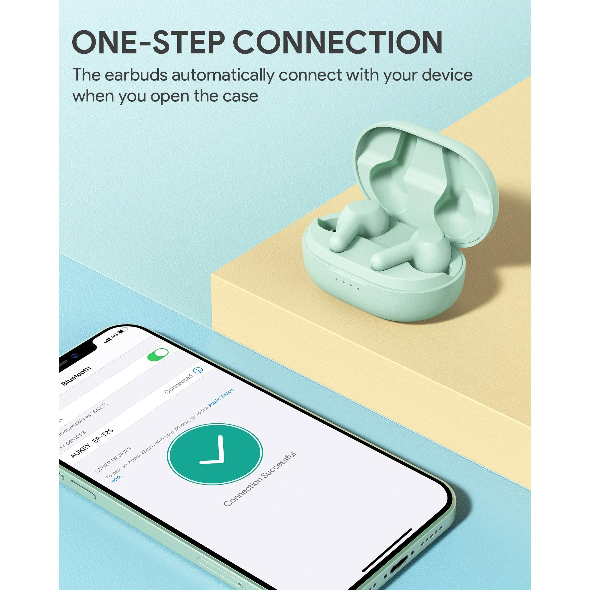 True Wireless Earbuds, Bluetooth 5 Headphones, USB-C Quick Charge, IPX5 Waterproof, 25H Playtime, One-Step Pairing, Hi-Fi Stereo Earphones EP-T25